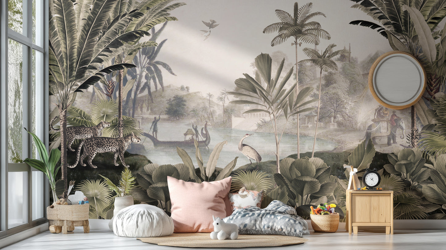 Leopard Landscape with sepia color Jungle wallpaper murals