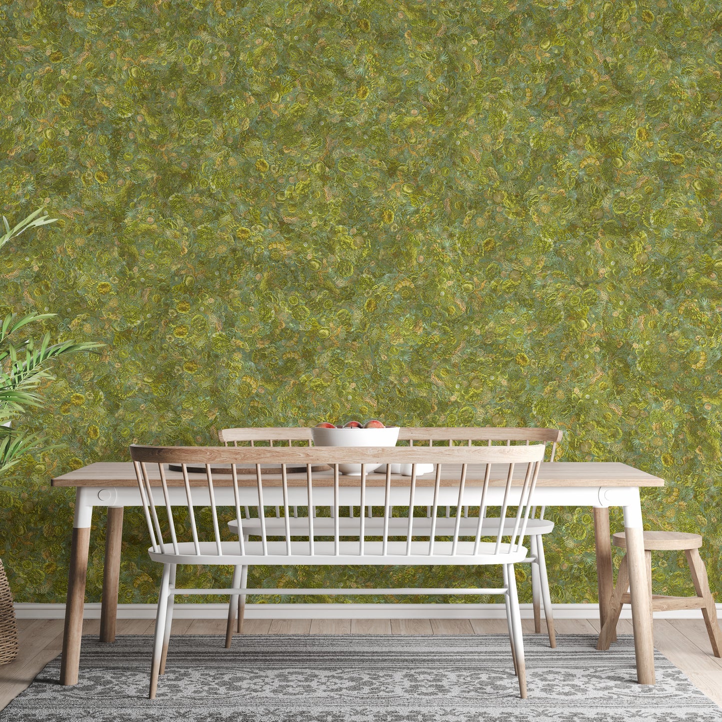 Embroidery Moss Green Color Wallpaper Murals