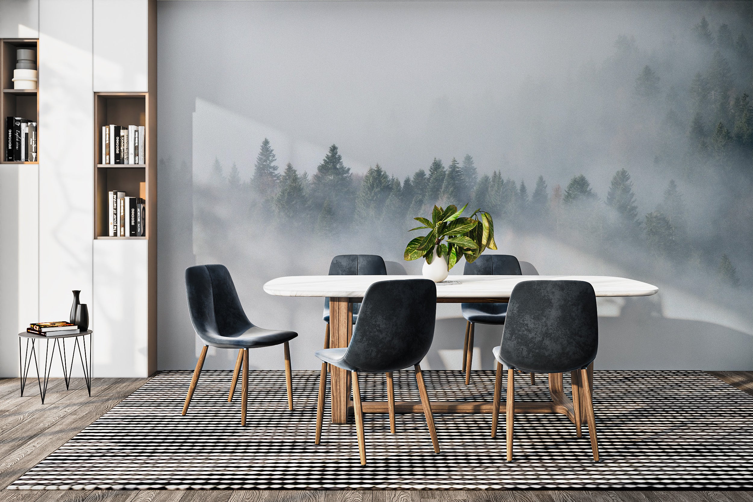 Dark Dense Foggy Pine Forest Wallpaper Murals - Giffywalls