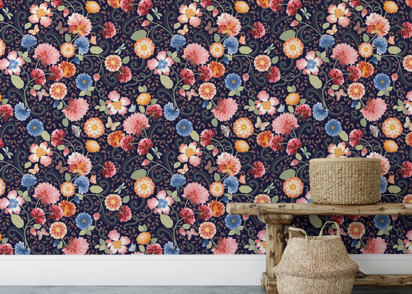 Chic Blue Haven wallpaper with floral charm