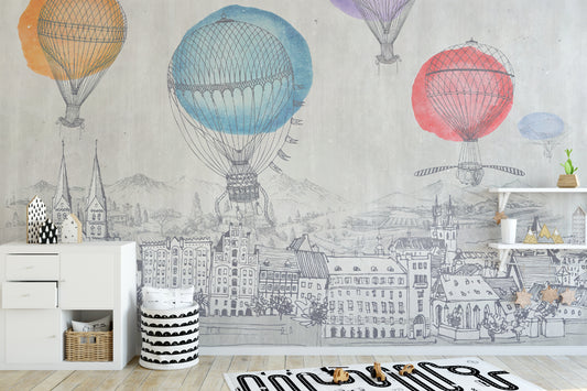 Whimsical Hot Air Balloon Wall Mural
