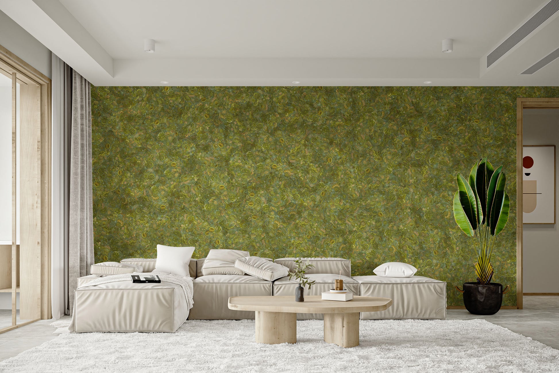 Moss green embroidery wallpaper murals
