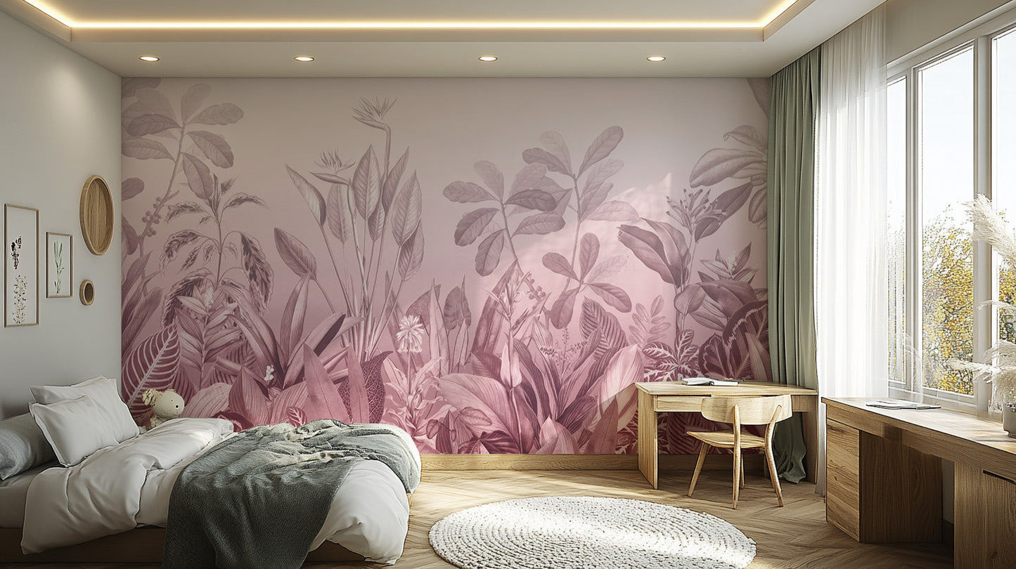 Pink Tropical Jungle Wall Mural