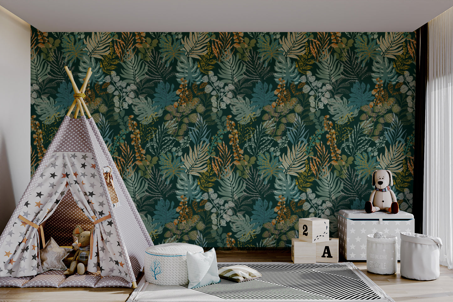 Trendy nightfall removable wallpaper with foliage