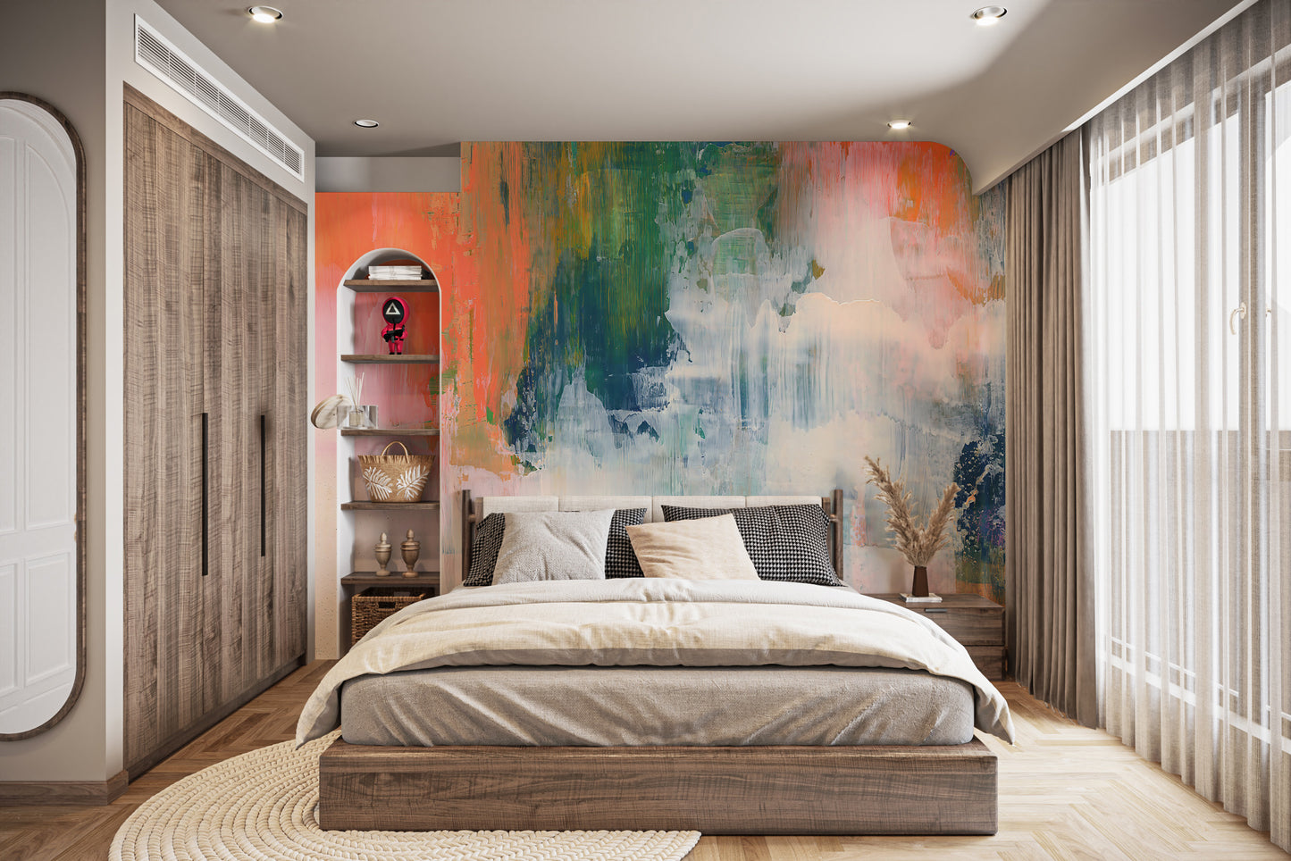 Abstract brushstroke mural design for contemporary spaces