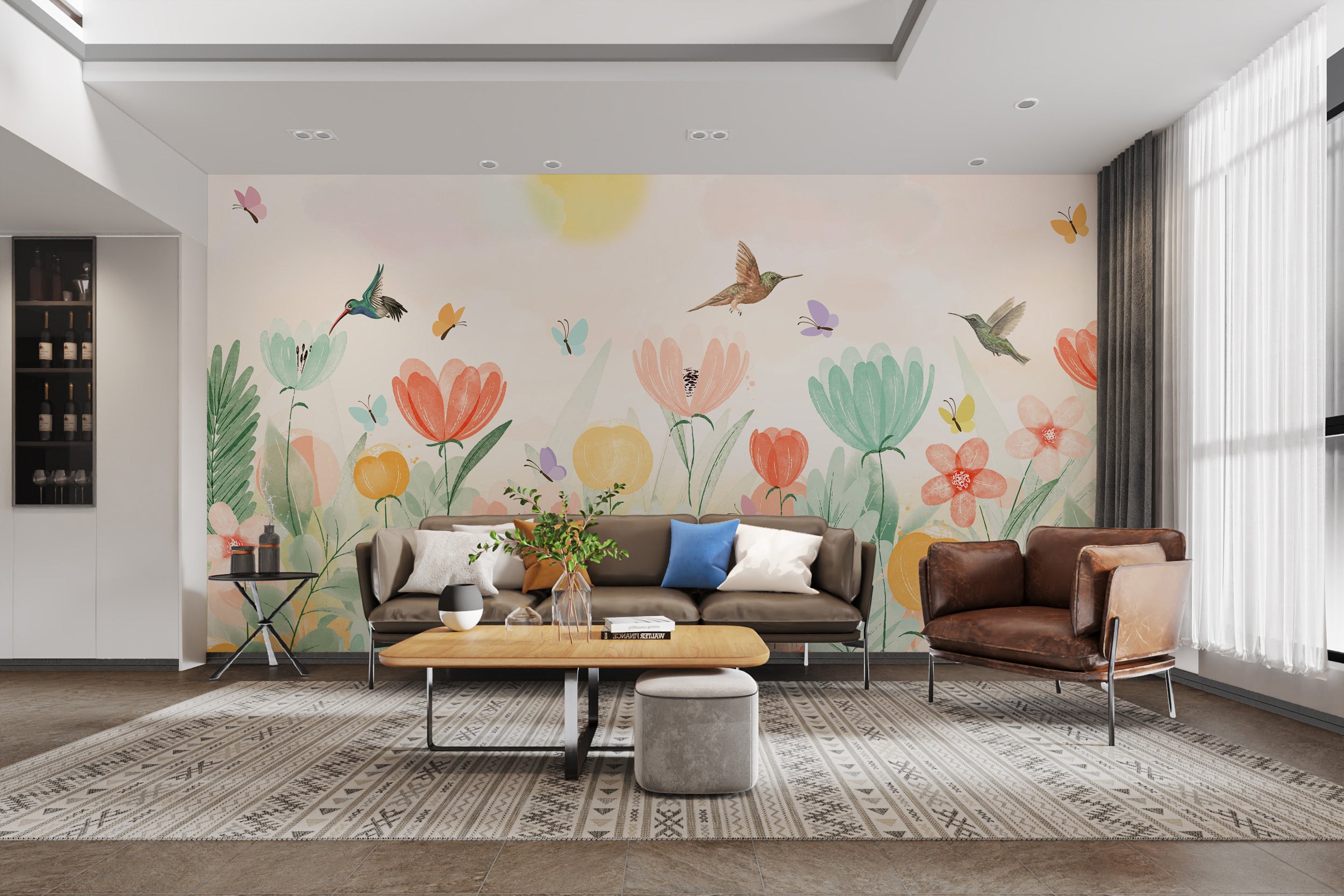 Soft Pastel Spring Garden Mural for calm vibes