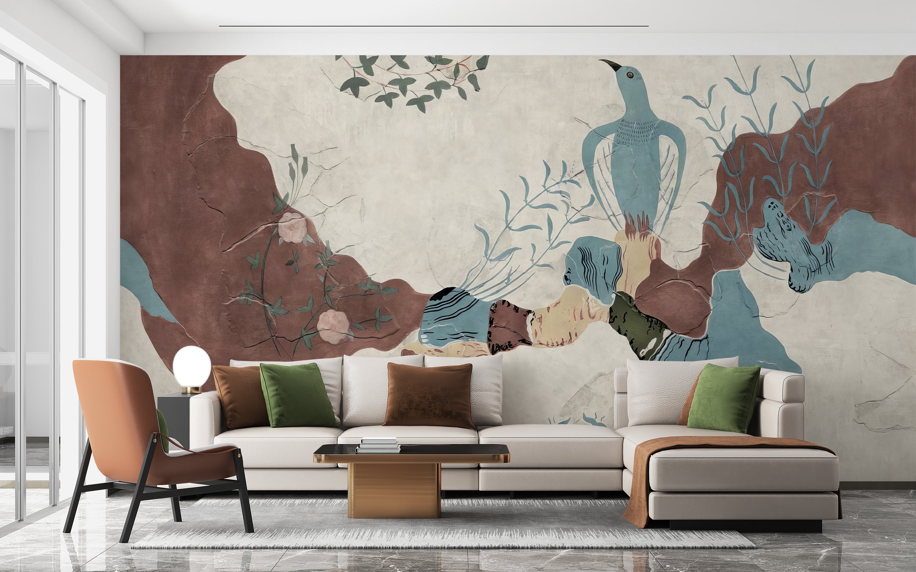 Tropical whimsical bird paradise wallpaper for walls