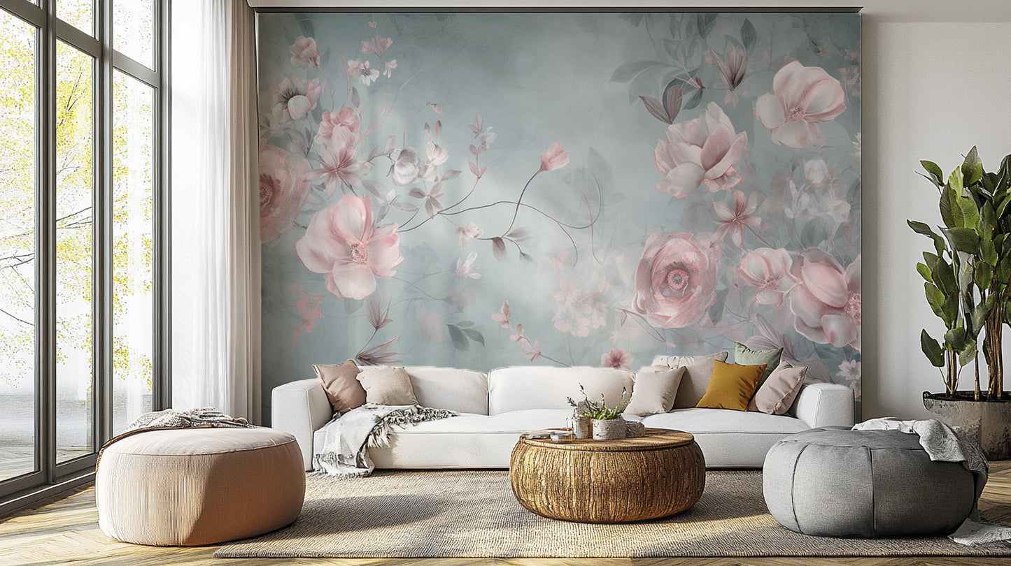 Delicate Blooming Pink Flower Mural