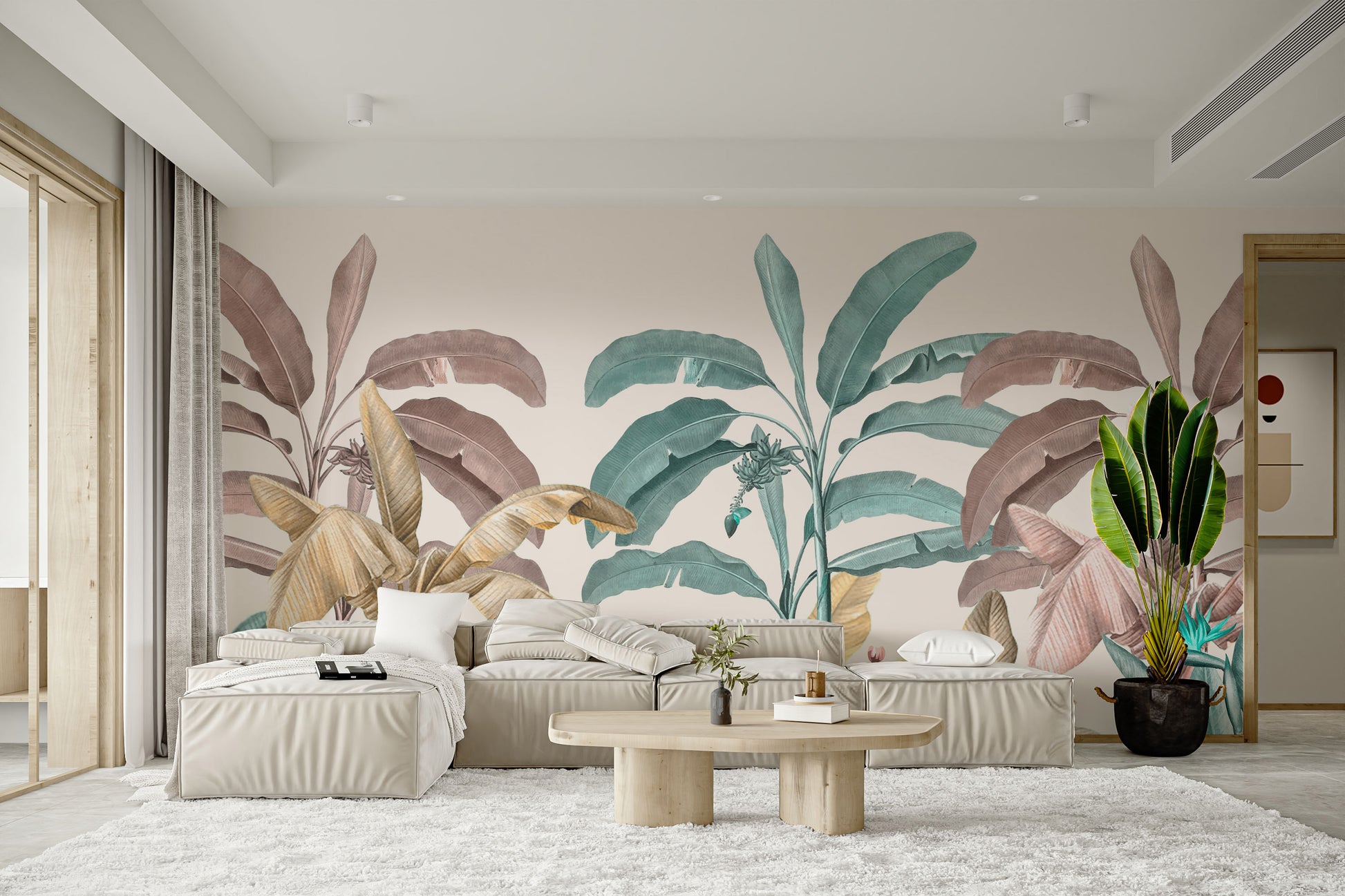 Watercolour Plantain Leaf wallpaper for calming decor