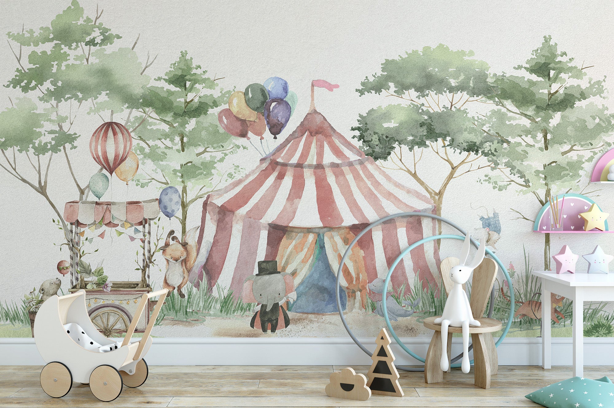 Whimsy woodland circus wallpaper for kids