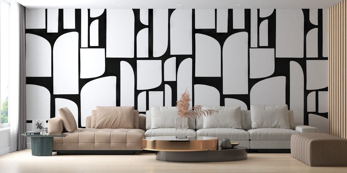 Monochrome Mosaic Tiles Mural