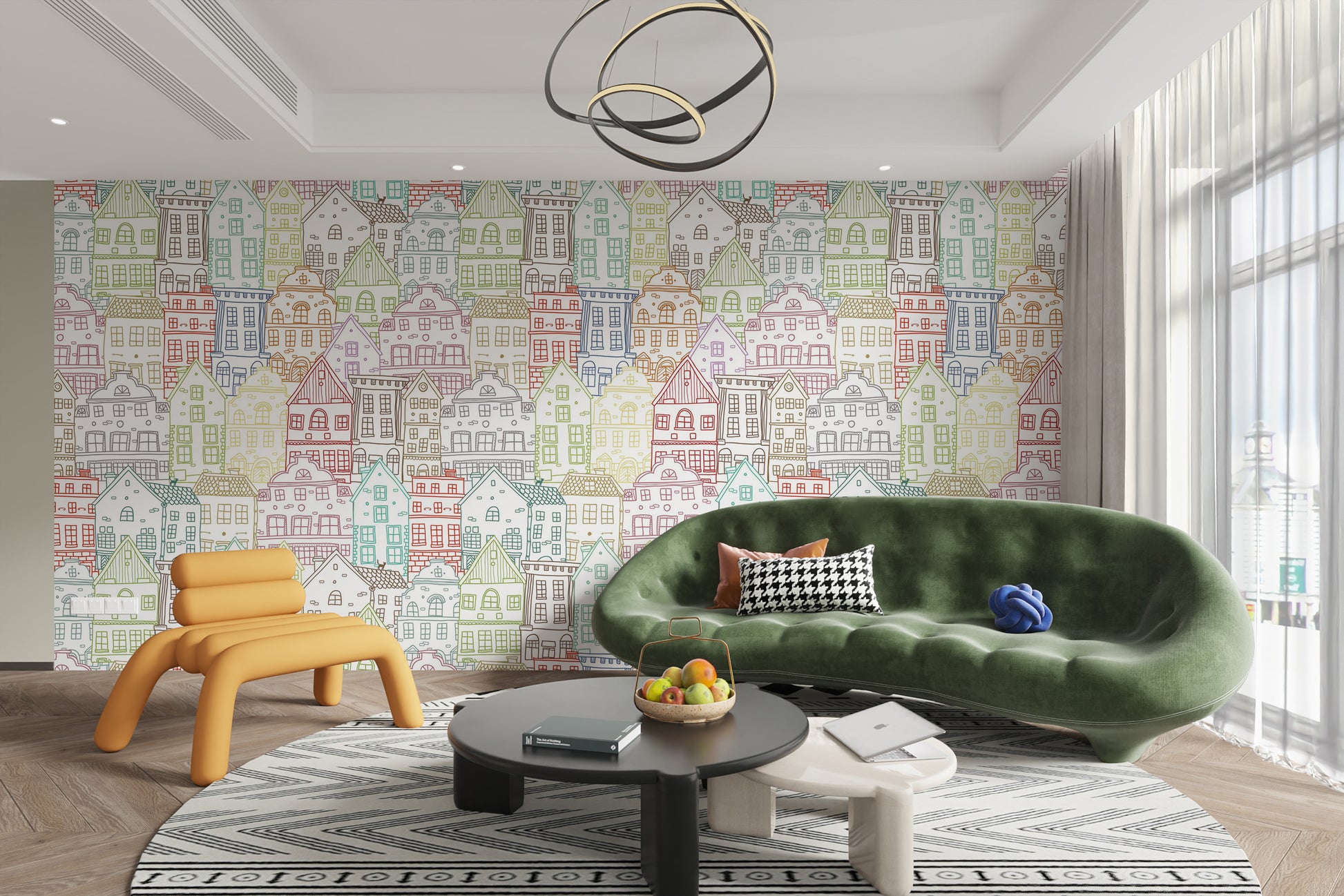 Kaleidoscope Townscape Wall Mural for bold decor