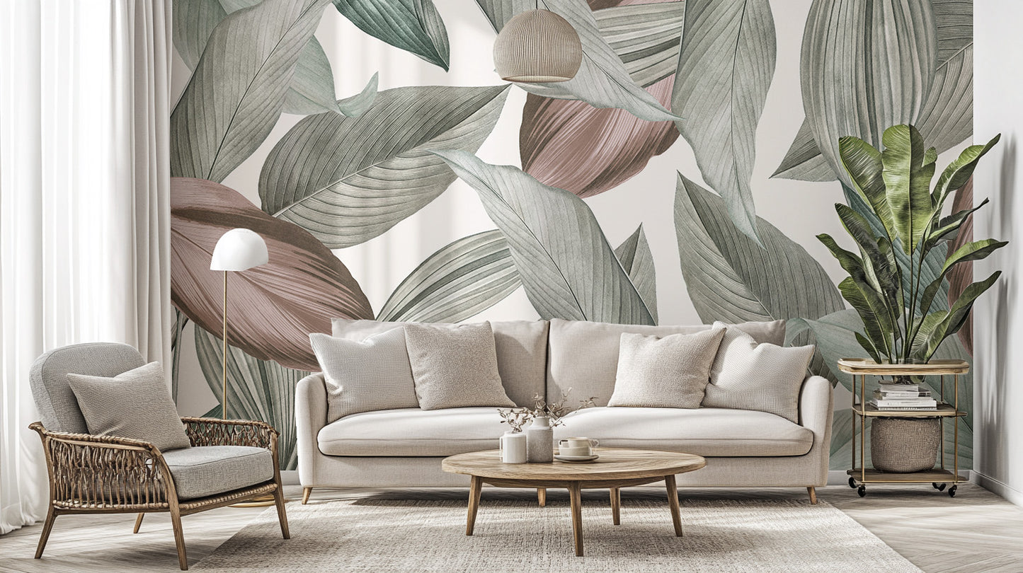 Serene whispering leaves wall mural design
