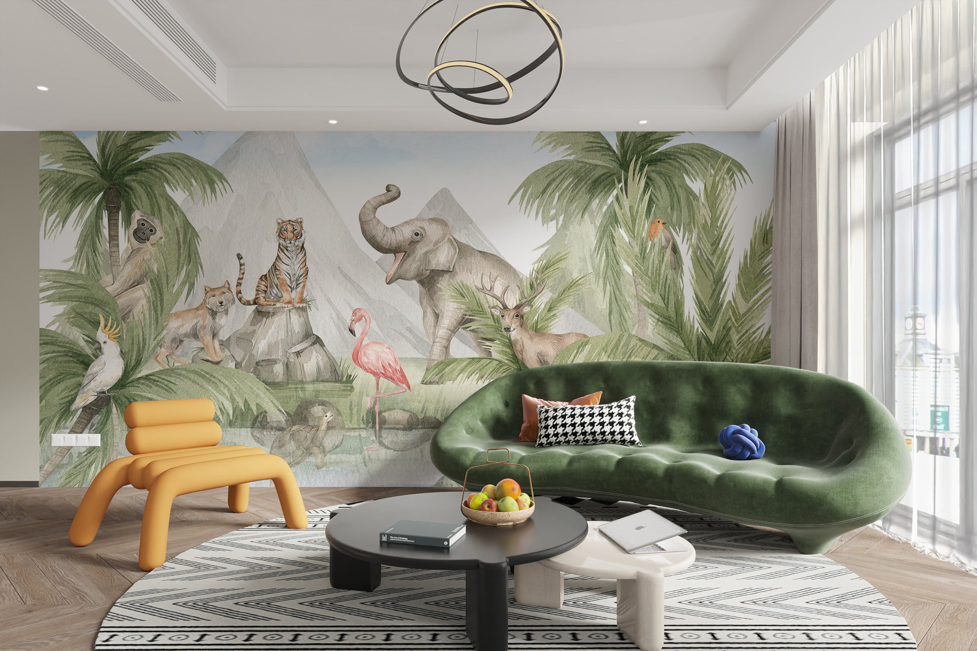 Wild creatures in a vibrant jungle wallpaper mural