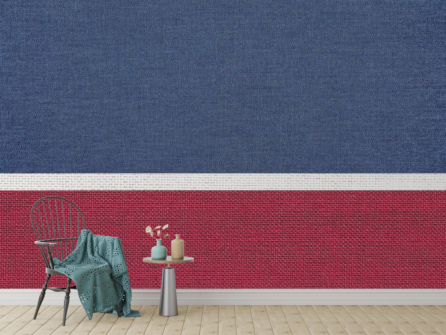 Blue & Red Fabric Texture Wallpaper Mural