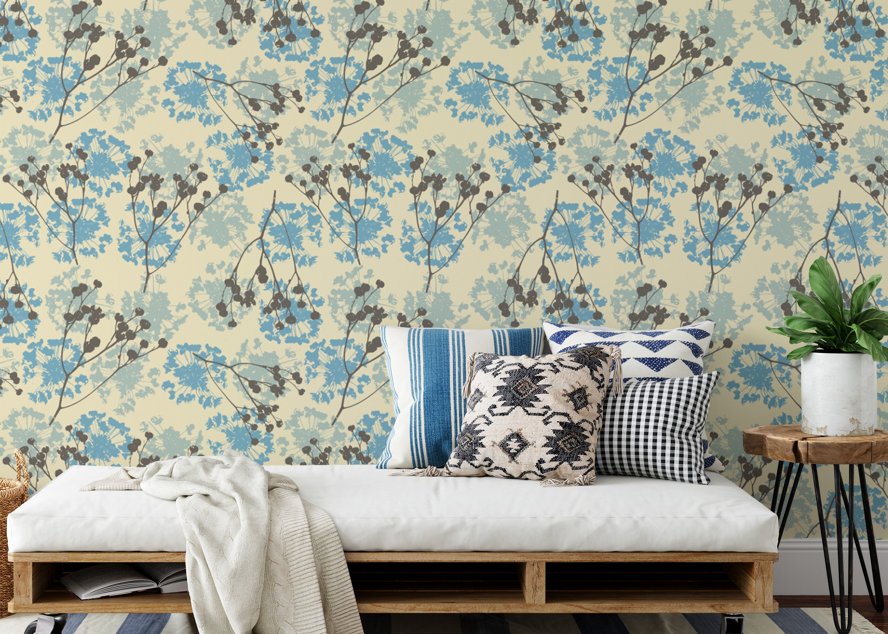 Delicate blooms wallpaper mural for serene and cozy spaces.
