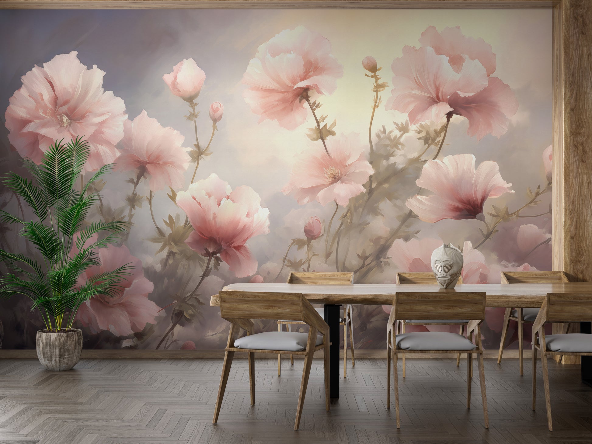 Add warmth to your room with Godetia pink flower mural wallpaper.