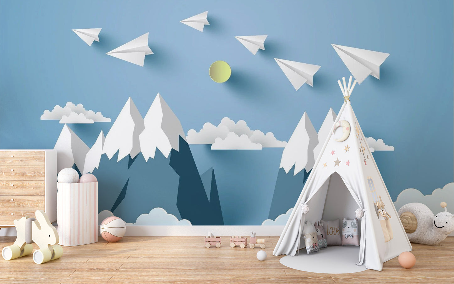 Flying Planes on Mountain Peel and Stick Wallpaper for Kids