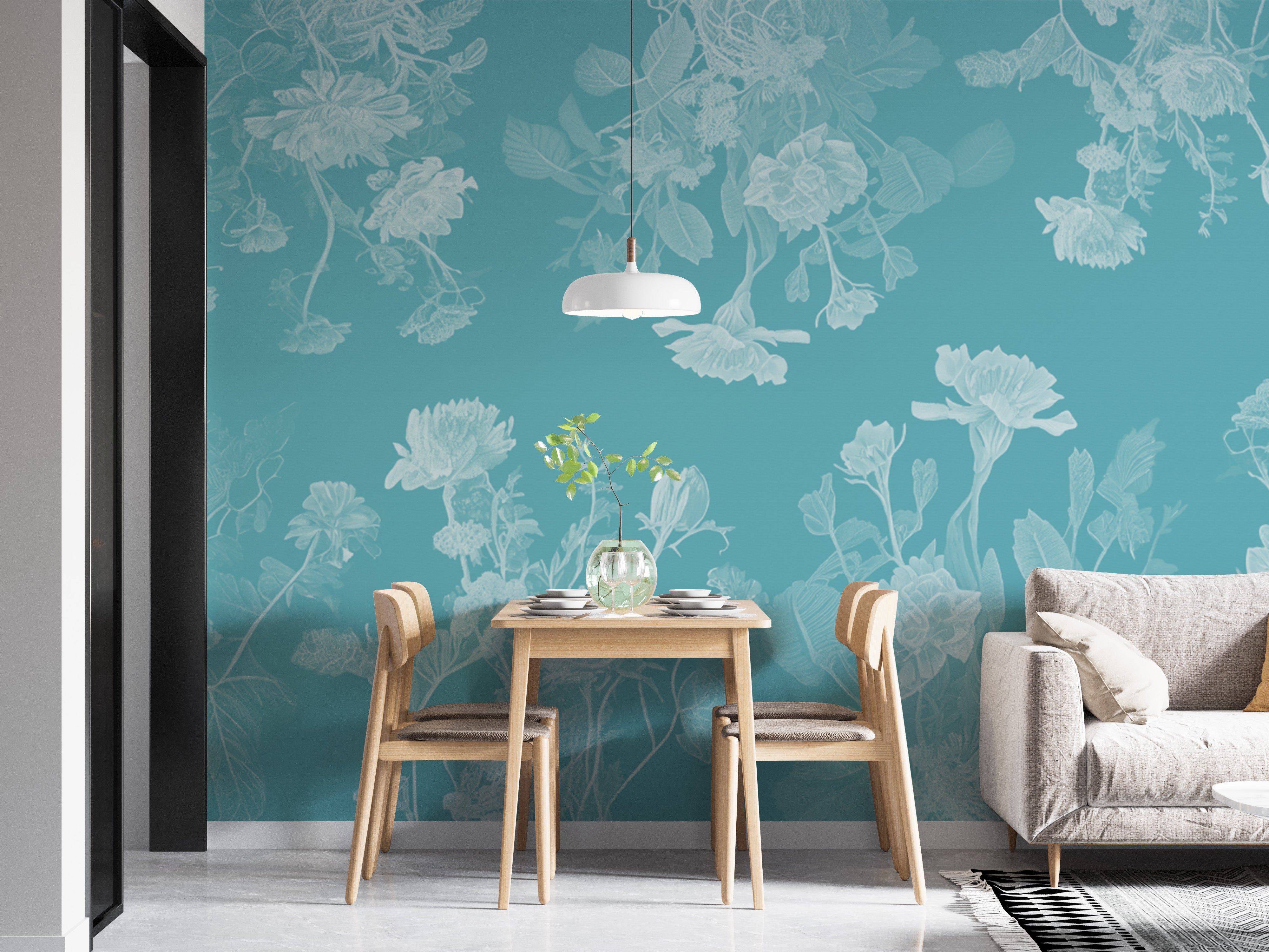 Transform your bedroom with beautiful blue flowers wallpaper mural.