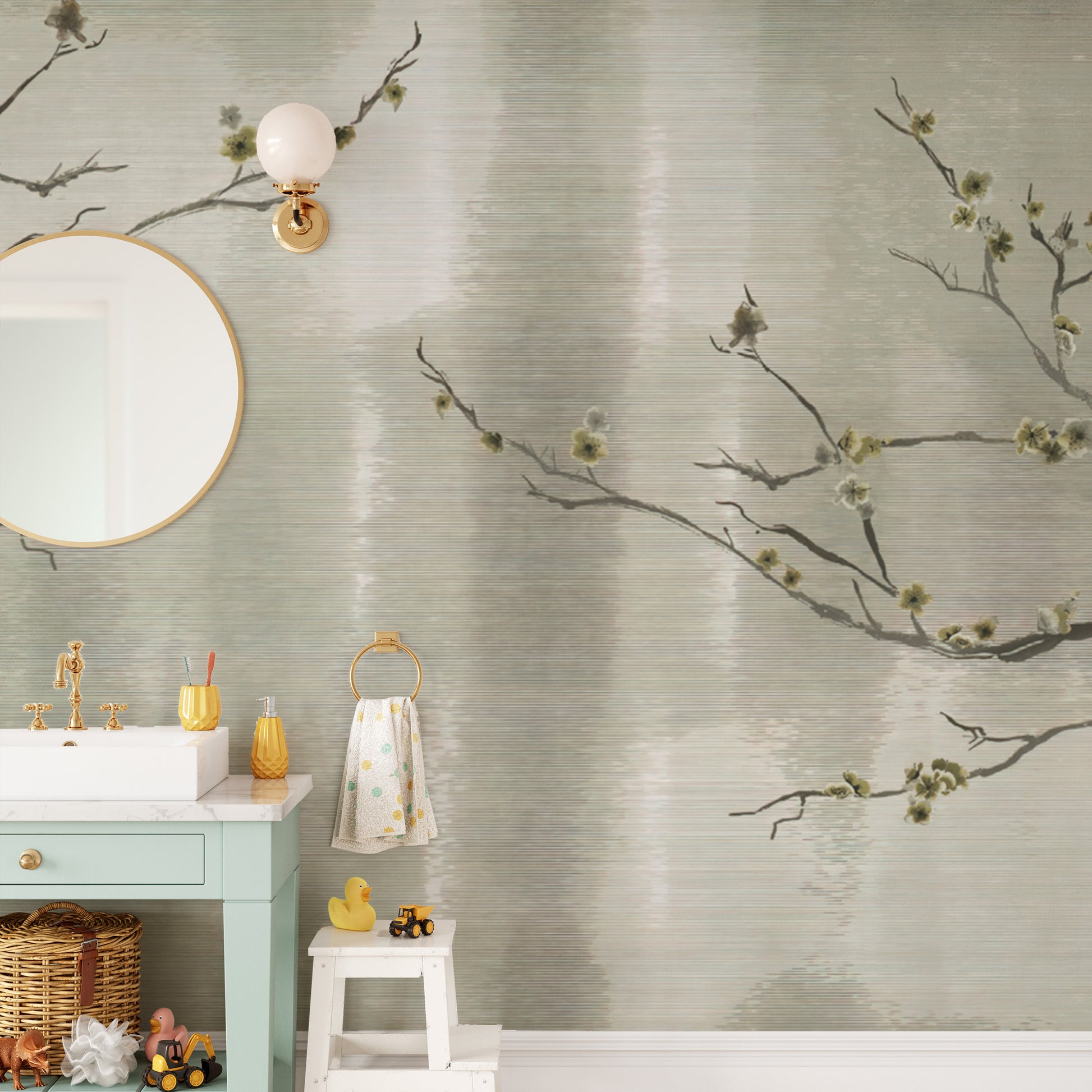 Romantic floral Japanese wallpaper for modern interiors.