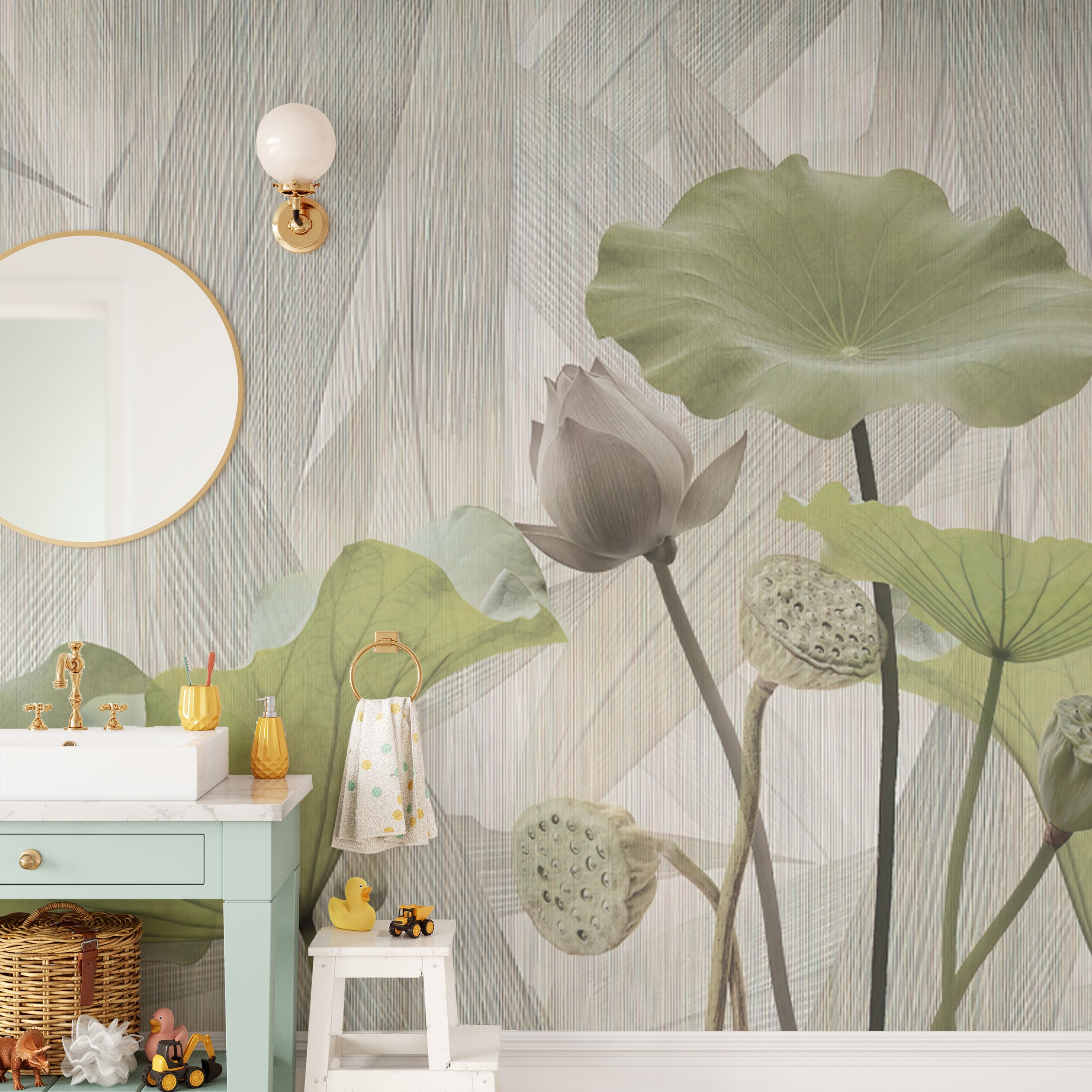 Lotus flower mural wallpaper, perfect for tranquil interiors.