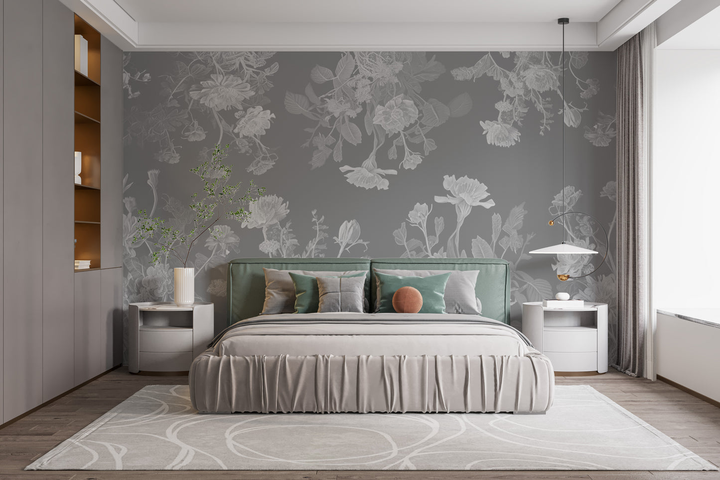 Grey Flower Bedroom Wallpaper Murals