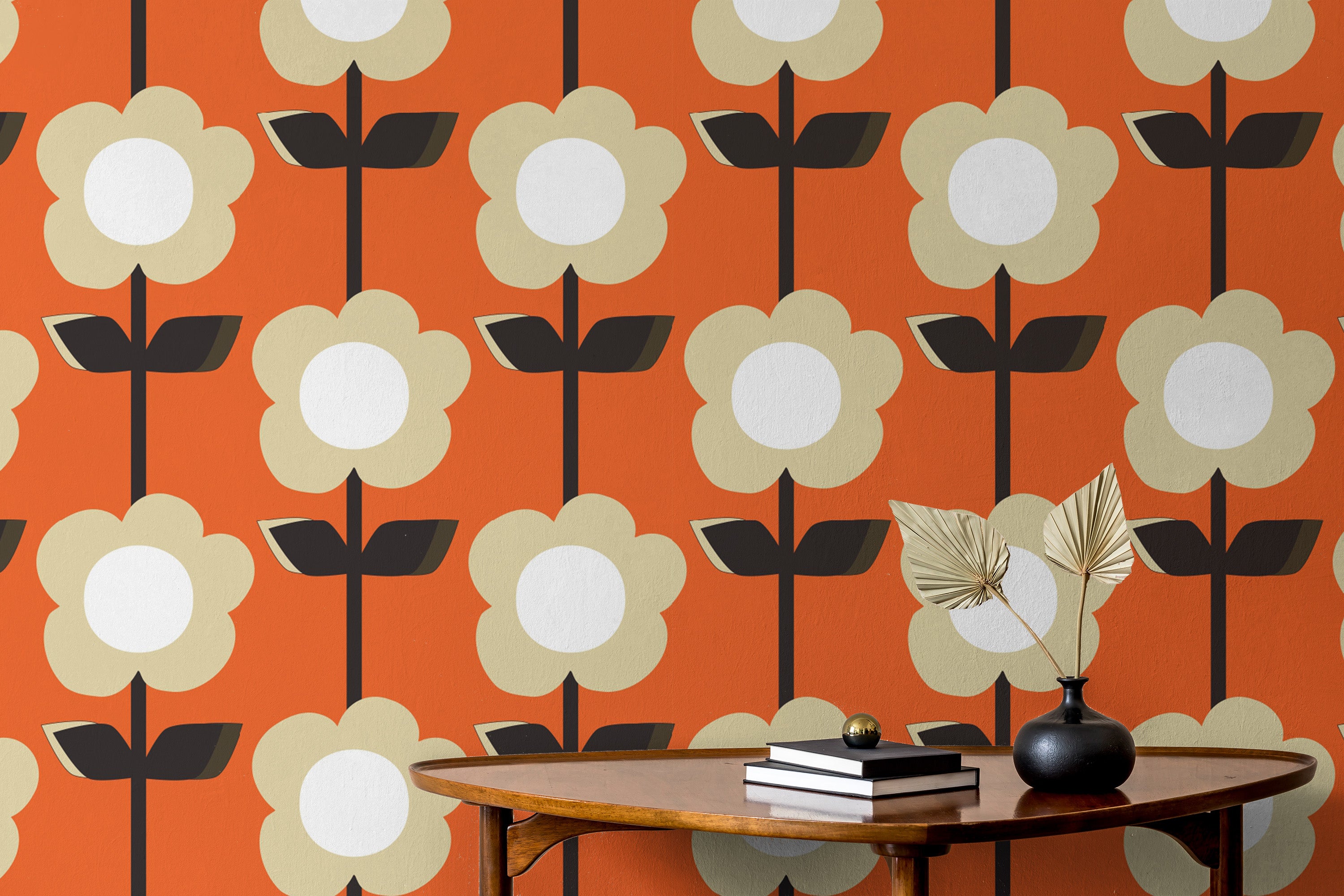 Add charm with Retro Flower Orange Wallpaper