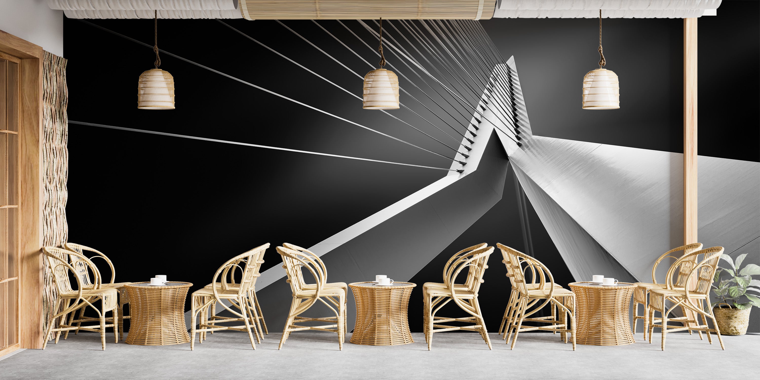 Urban-style Erasmus Bridge wallpaper for modern living rooms.