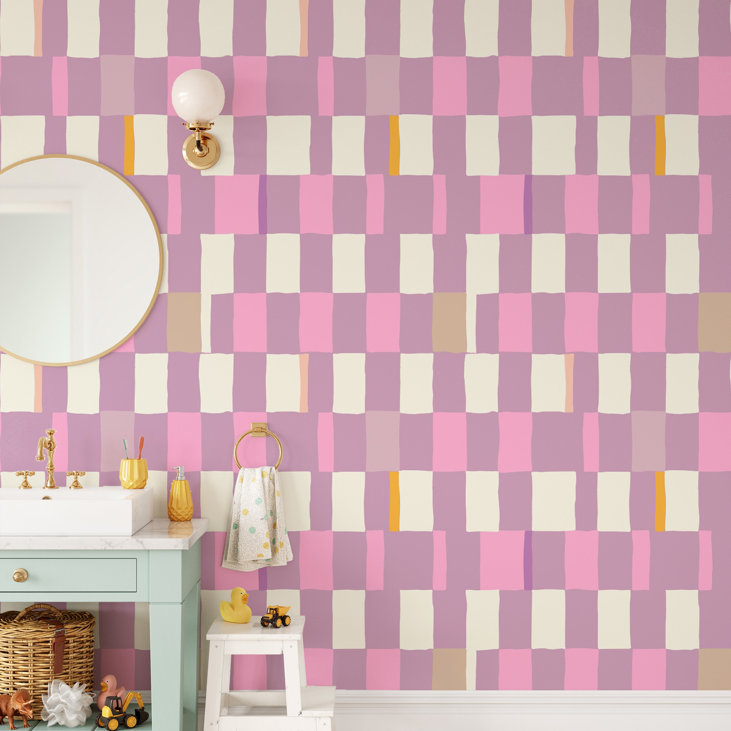 Stylish checkerboard wallpaper featuring intricate mosaic details.
