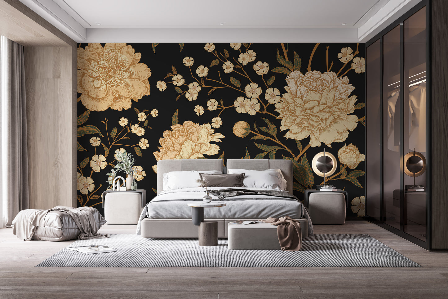 Dark Peony Flowers Wallpaper Murals