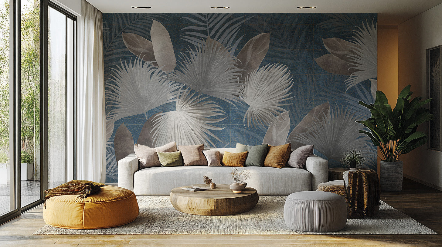 Sophisticated blue mural for serene interiors