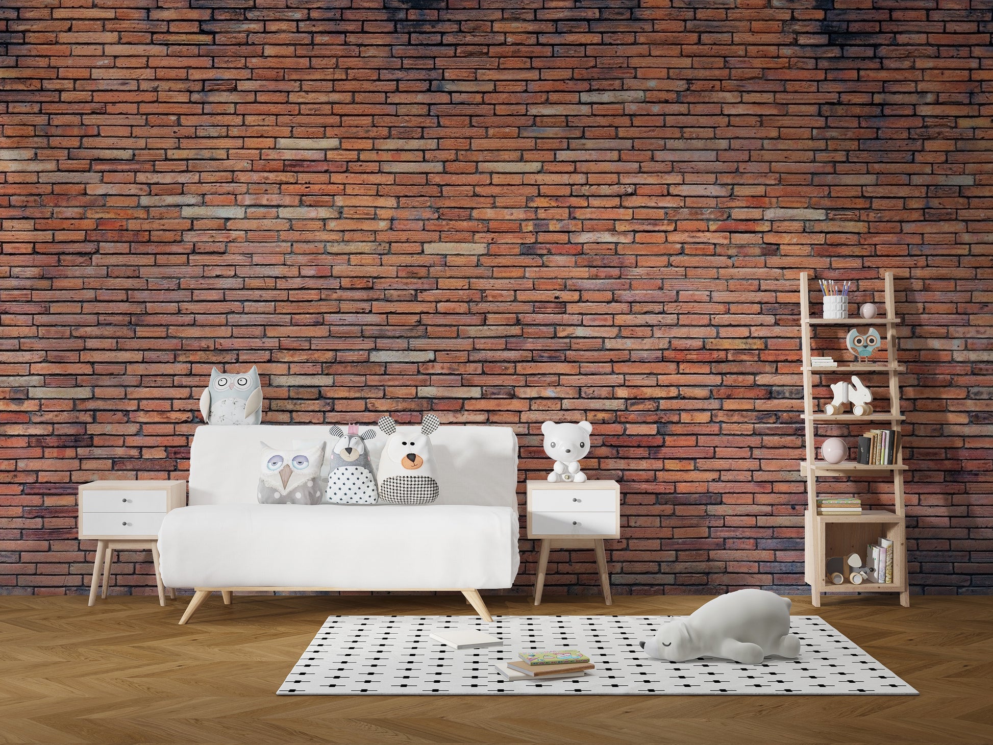 Removable red brick mural wallpaper for interiors