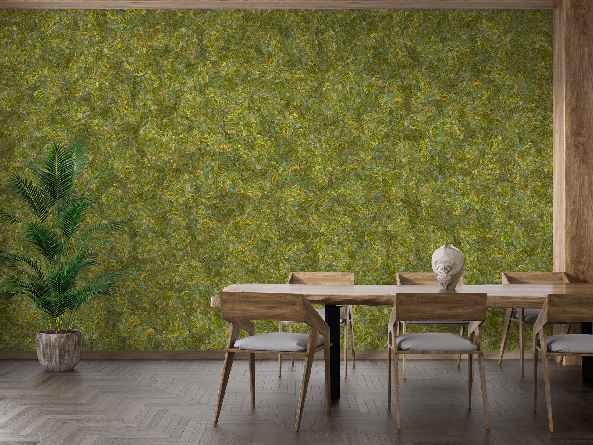 Textured moss green wall murals decor
