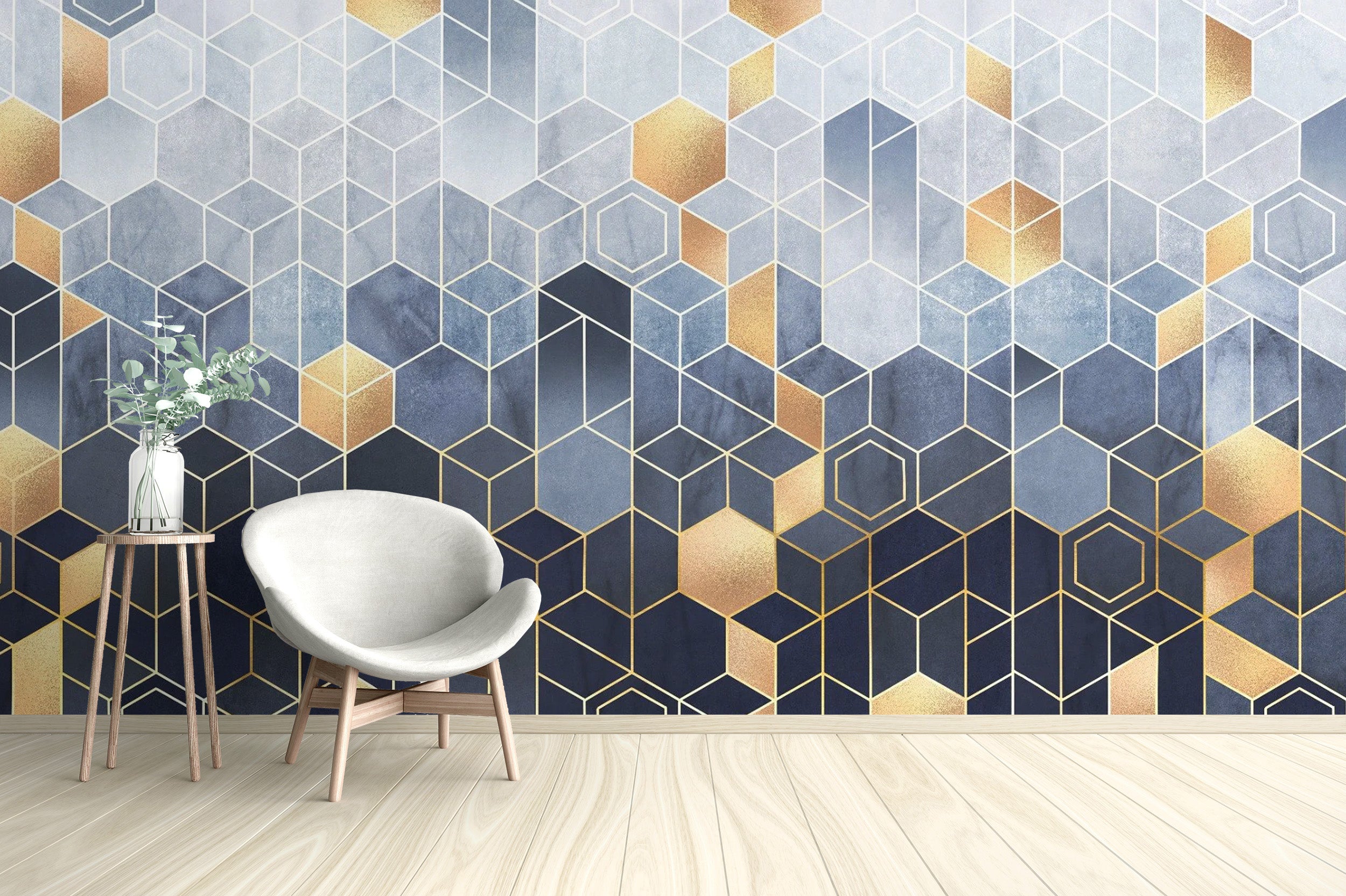 Hexagonal ombre gold wallpaper mural for walls
