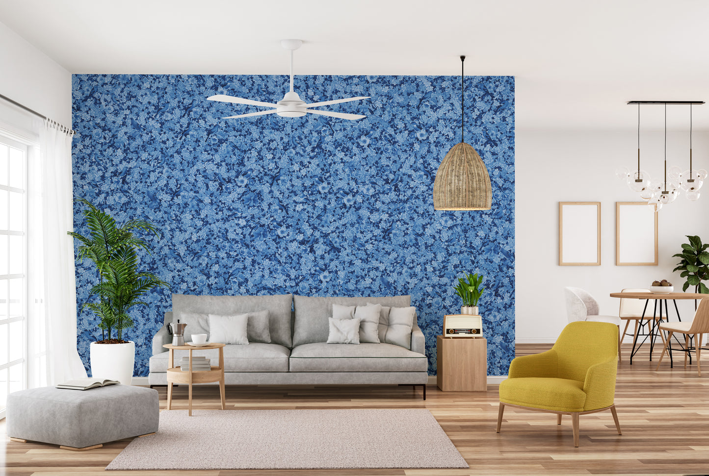 Blue Bird Wallpaper Flower Mural