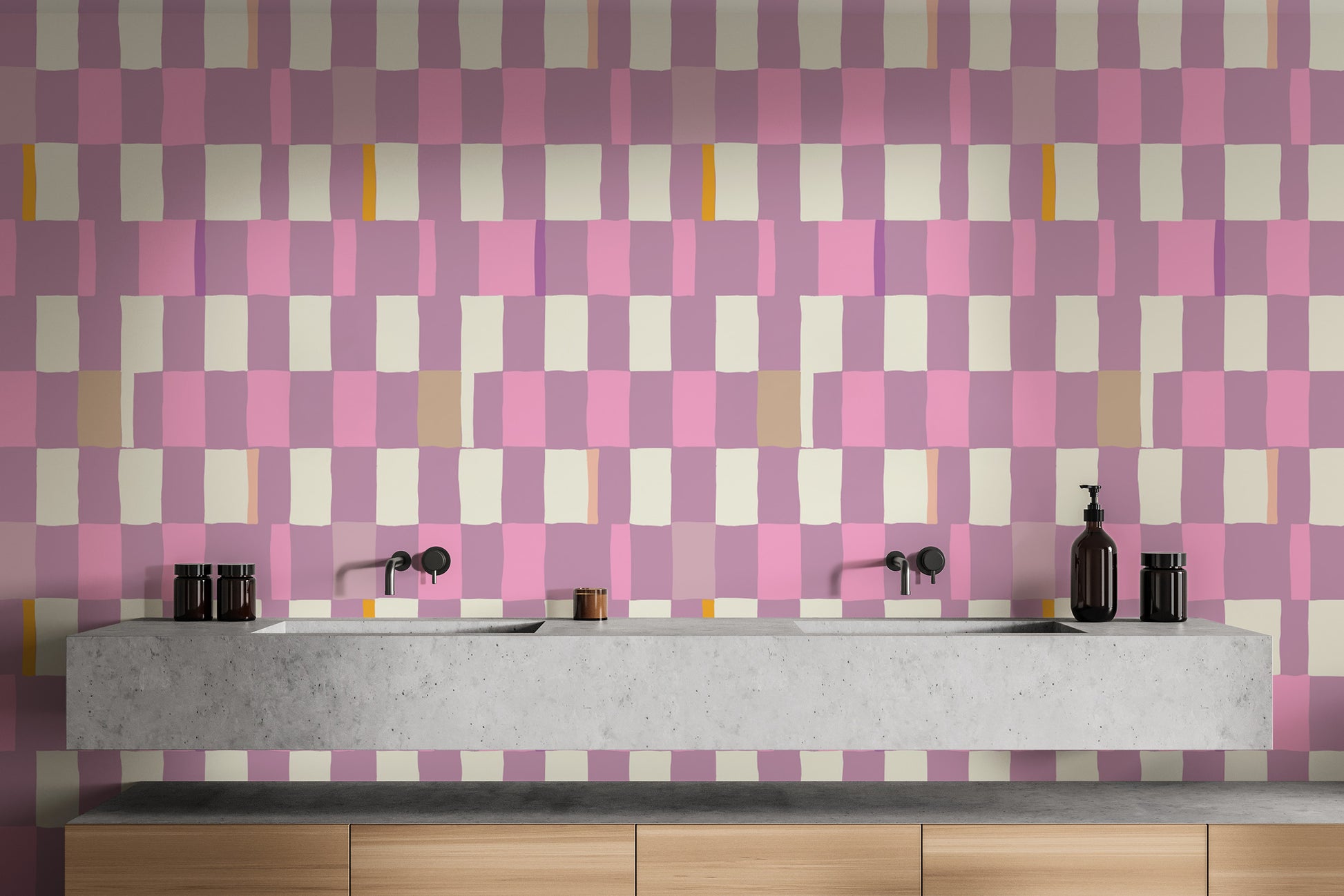 Sophisticated mosaic checkerboard wallpaper for trendy interiors.
