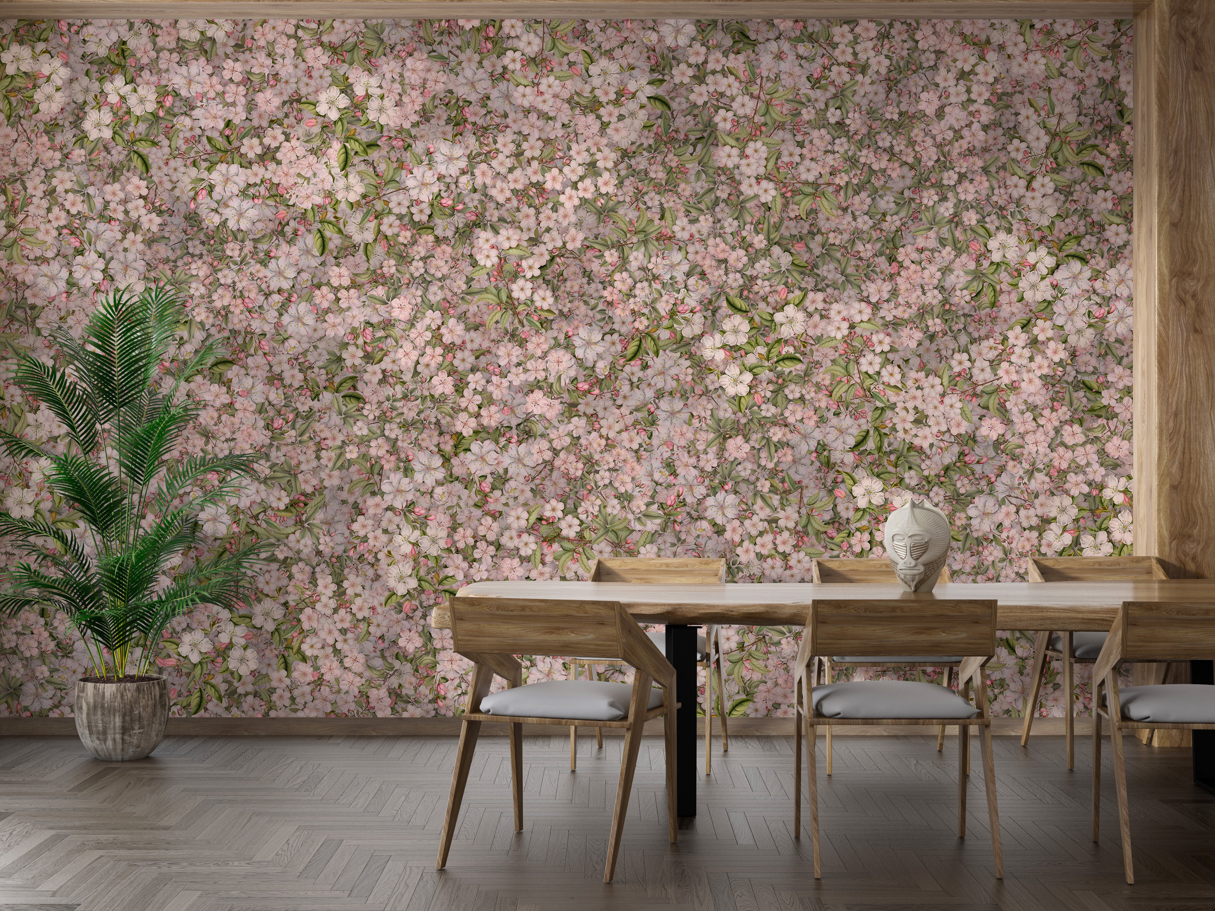 Elegant floral wallpaper with pink cherry blossoms
