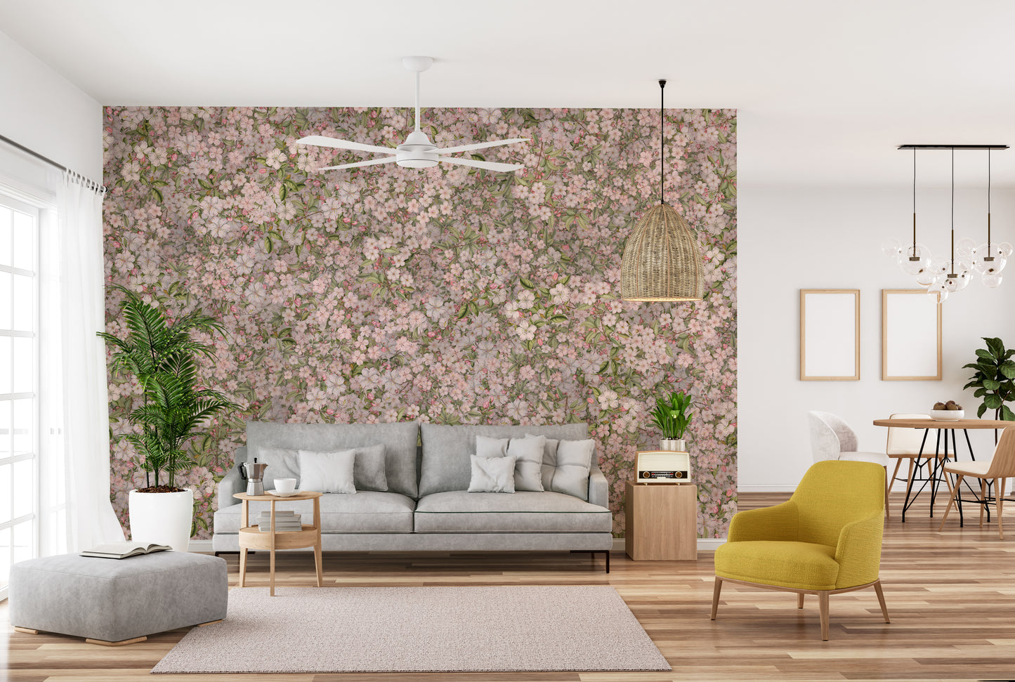 Lush pink cherry blossom mural for home interiors
