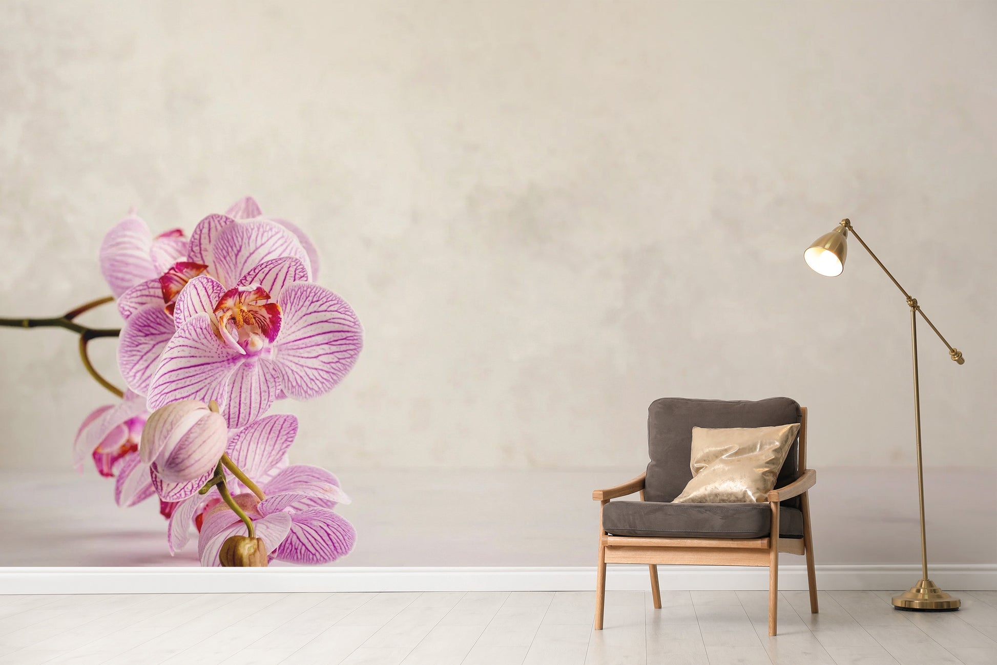 Orchid flower mural for serene wall decor
