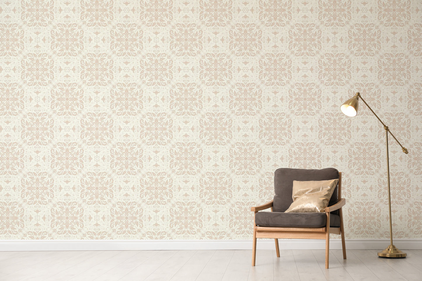 Elegant beige patterned damask wall mural
