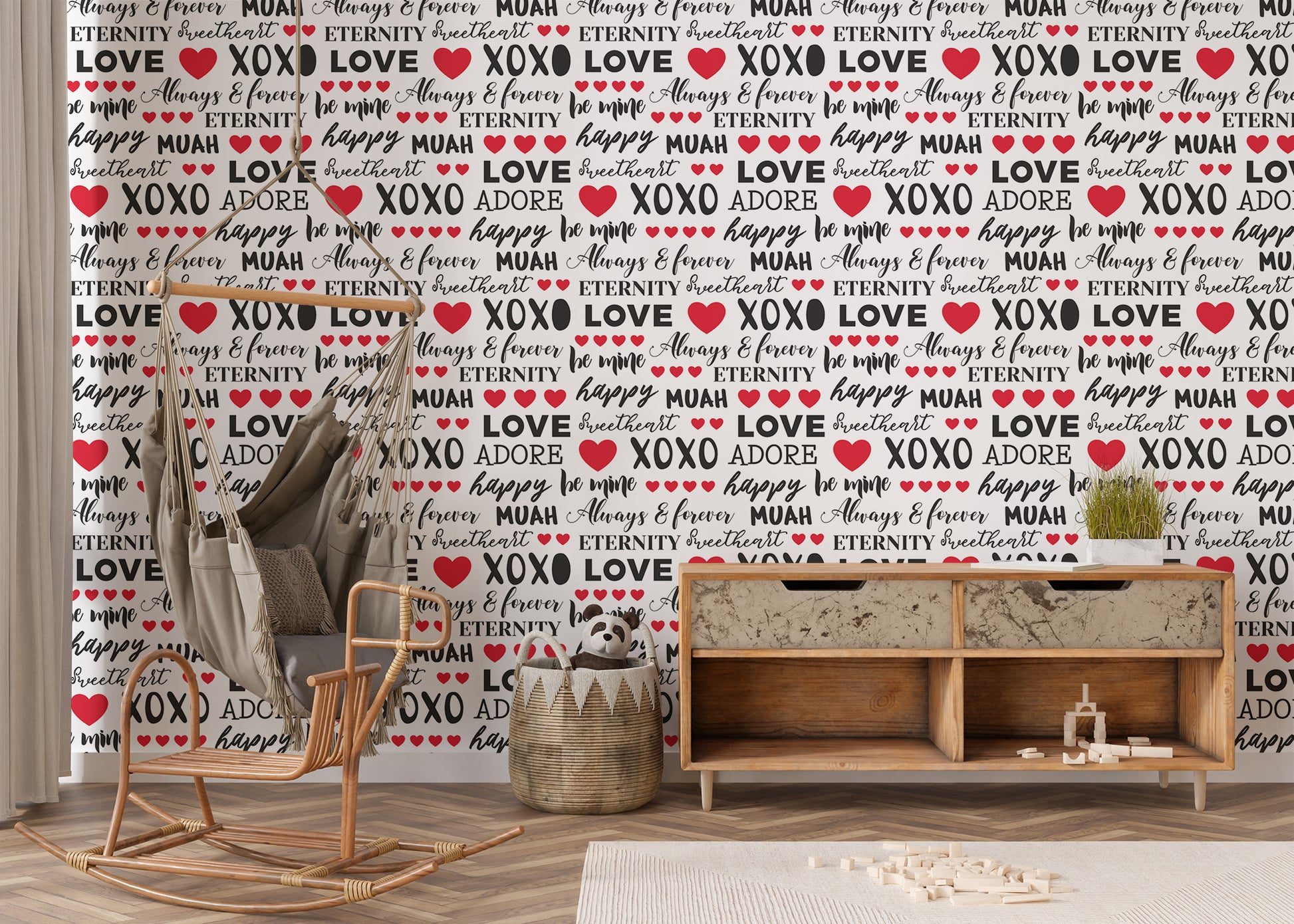 Romantic mural featuring love phrases
