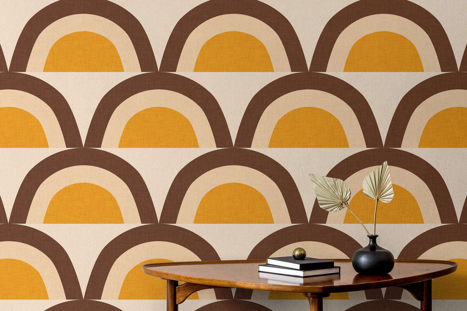 Retro-inspired beige mid-century wallpaper mural
