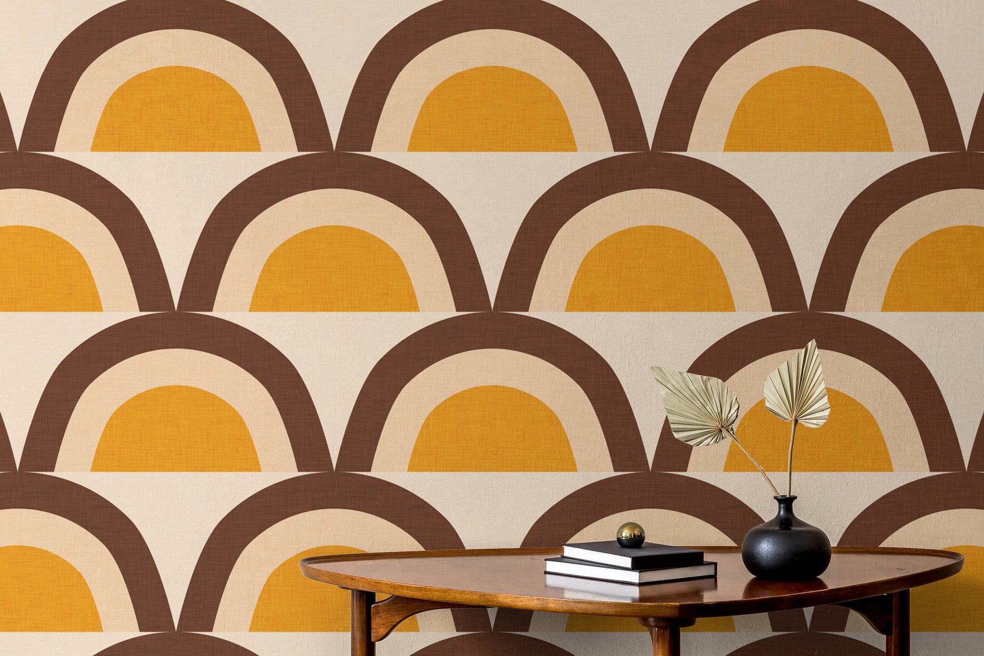 Retro-inspired beige mid-century wallpaper mural
