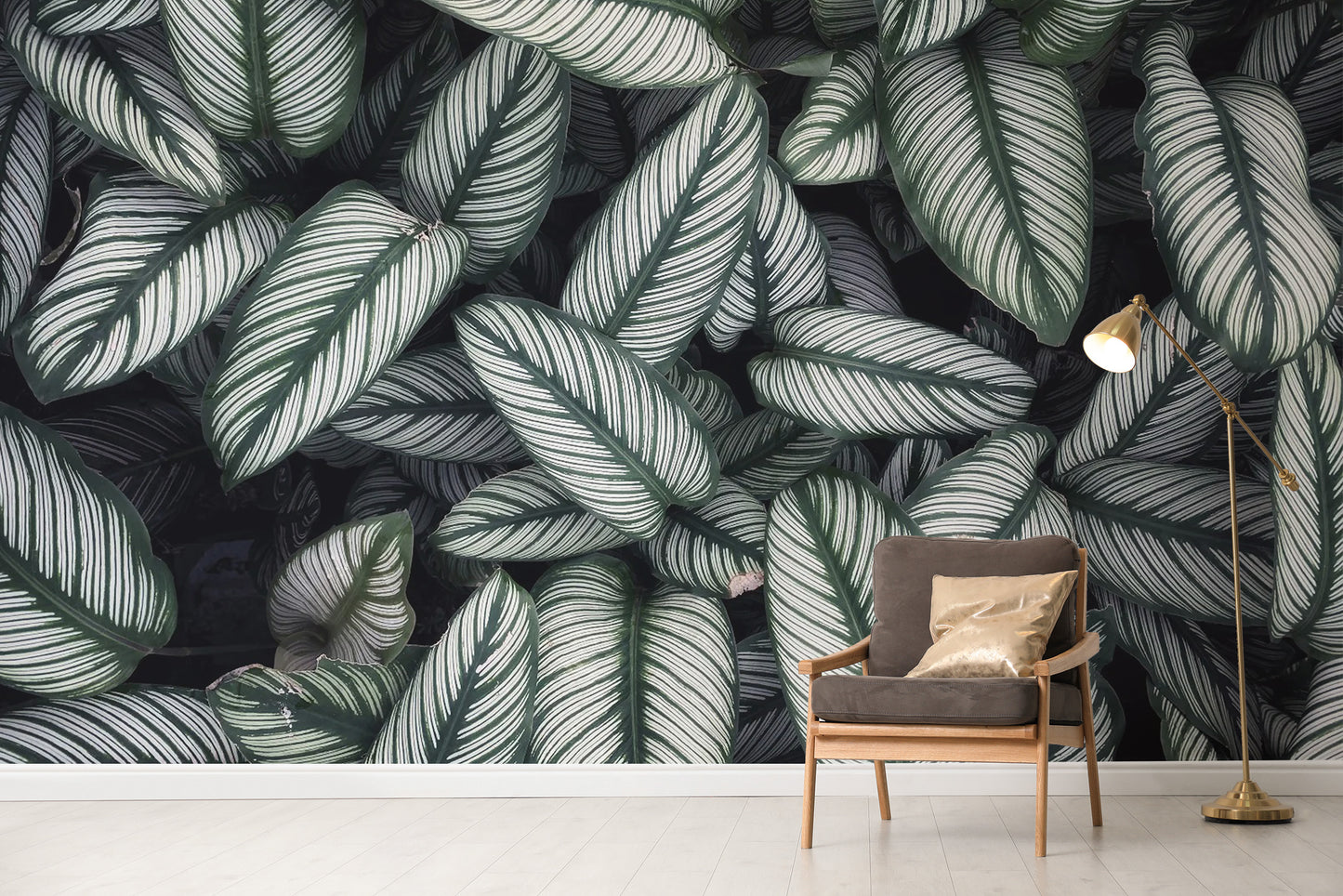 Green White Leaves Wallpaper Mural