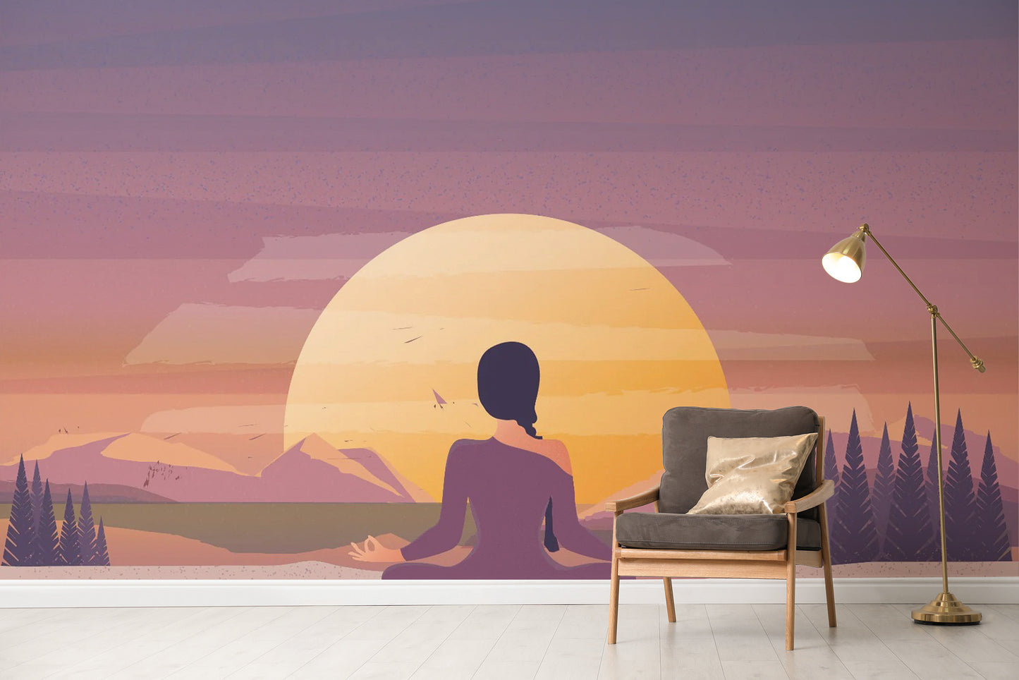 Meditation Sun Motif Wallpaper Mural