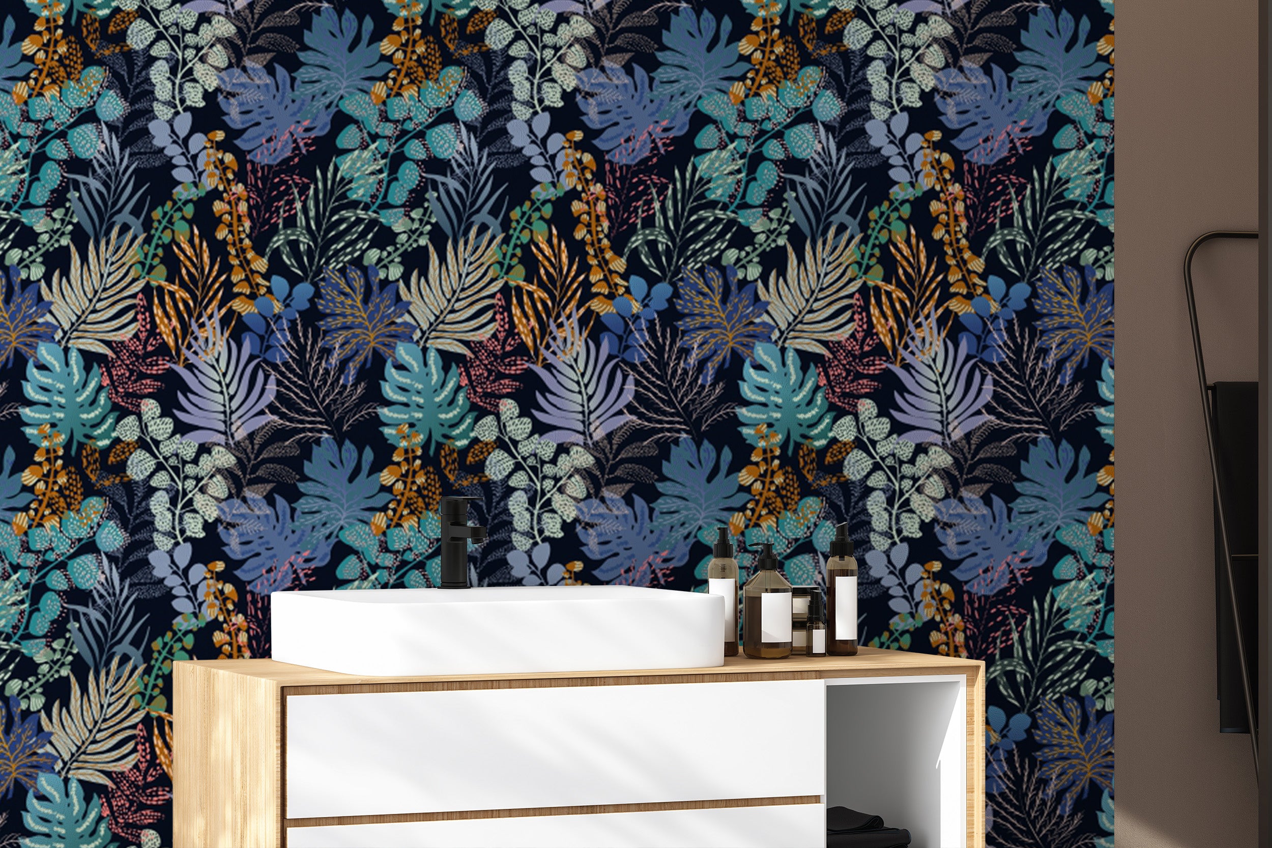 Trendy night symphony wallpaper with jungle patterns