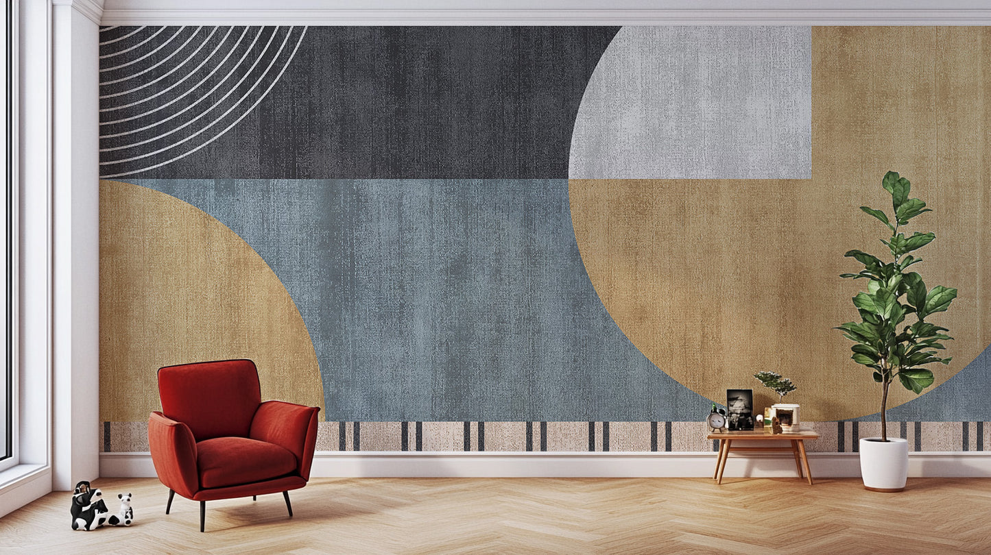 Abstract Retro Geometric Mural