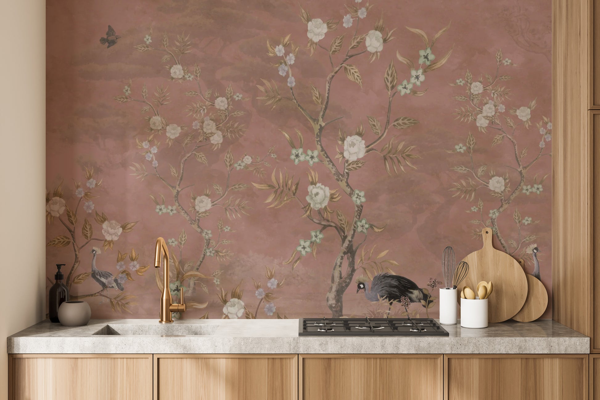 Classic chinoiserie pattern in brown tones wallpaper