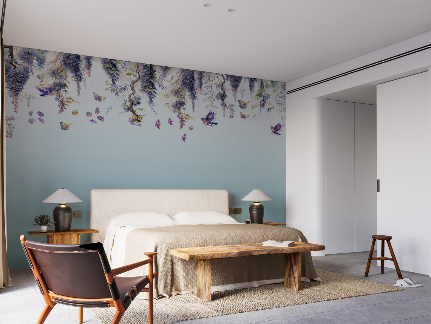 Wisteria Romance Blue Wallpaper Murals