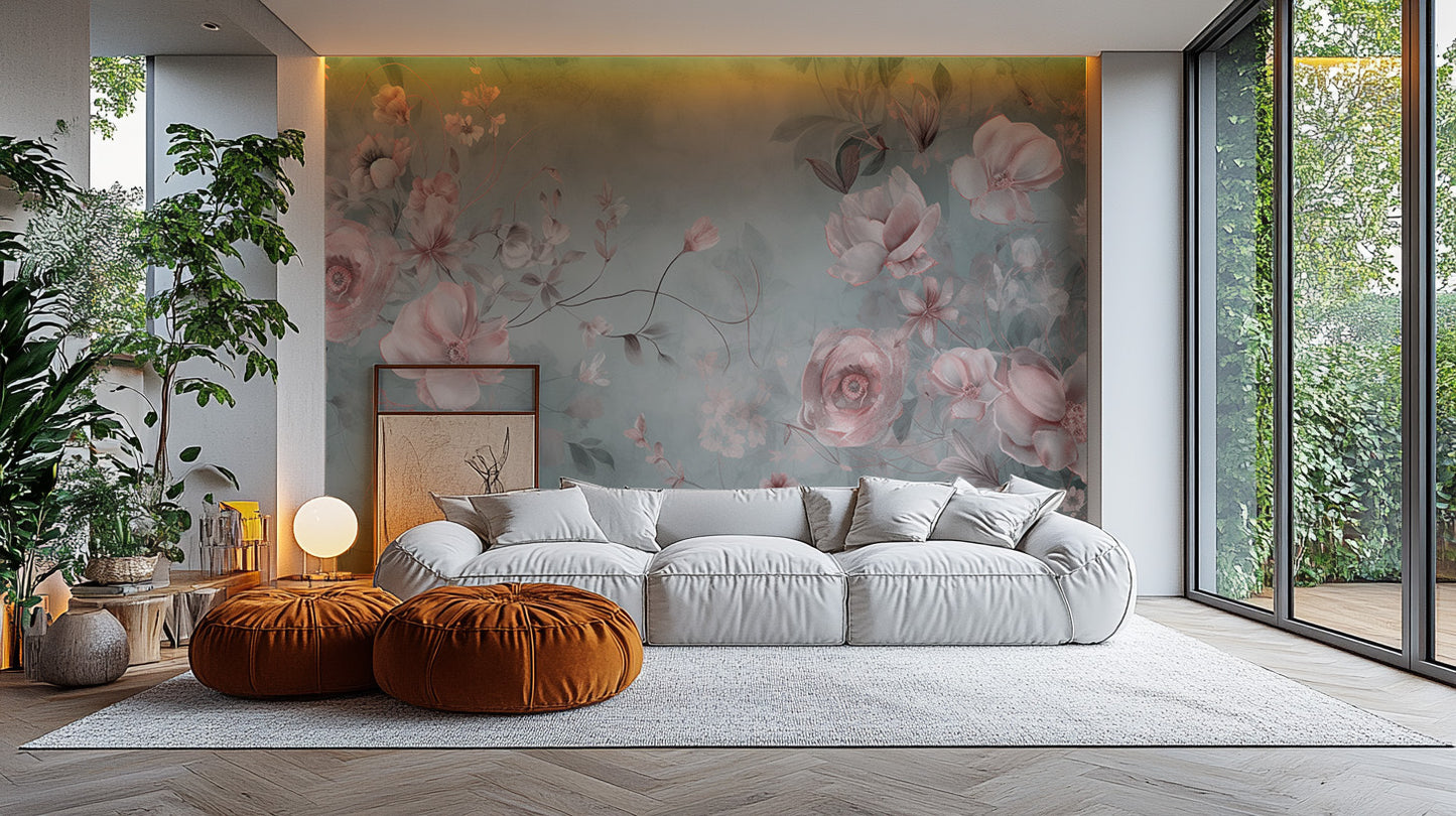 Delicate Blooming Pink Flower Mural